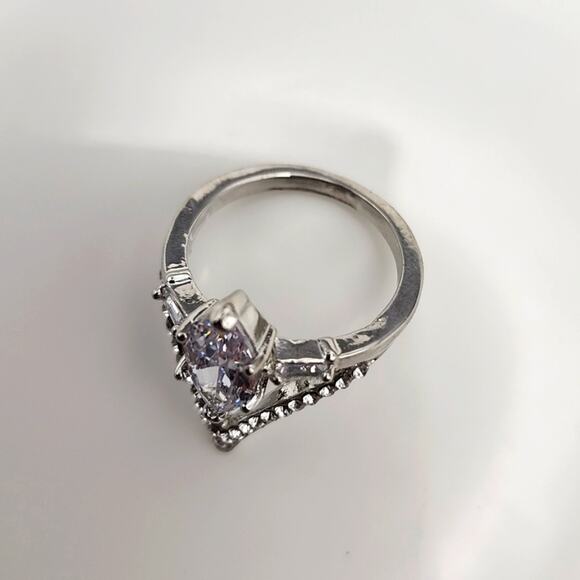 Marquise Cubic Zirconia Chevron Ring - Picture 2 of 5